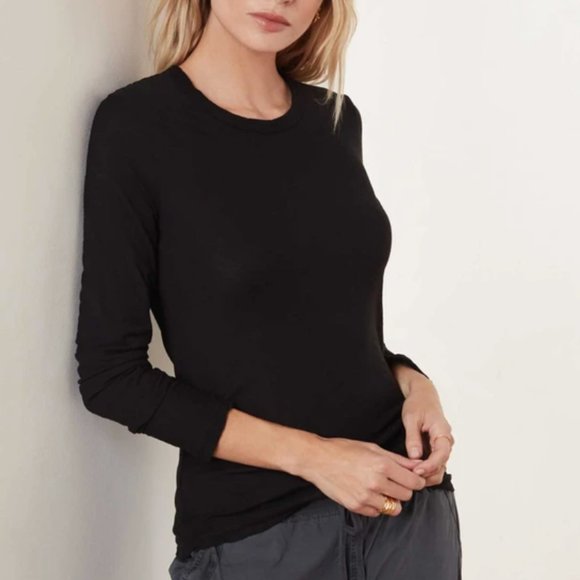 James Perse Long Sleeve Crew Neck Tee in Black - Picture 2 of 8